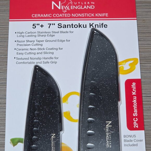 New England Santoku Ceramic Coated Non-stick Knives 5” and 7” - Picture 2 of 7